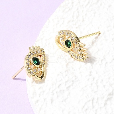 Eyes Brass Micro Pave Cubic Zirconia Stud Earrings EJEW-C186-20G-03-1