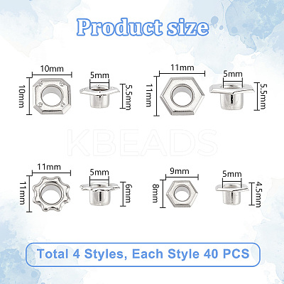 160pcs 4 styles Brass Grommet Eyelet Findings for Shoes FIND-PH0020-27-1