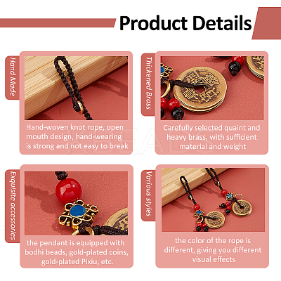 2Pcs Brass Coins Pendant Decorations HJEW-FH0001-65A-1