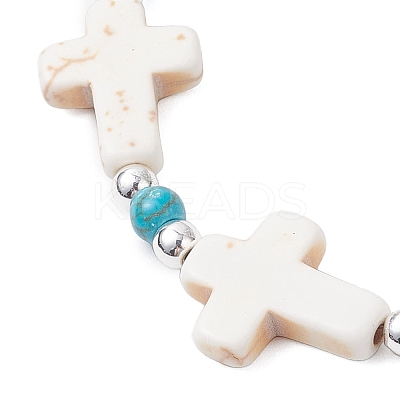 Synthetic Turquoise & Non-magnetic Hematite Beaded Bracelets for Women BJEW-JB12222-01-1