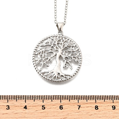 Alloy Hollow Tree of Life Pendant Necklaces for Women Men NJEW-C089-02P-1