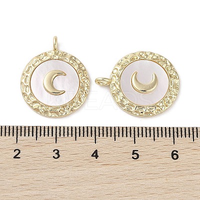 Brass Micro Pave Clear Cubic Zirconia with Shell Pendants KK-G491-40G-1