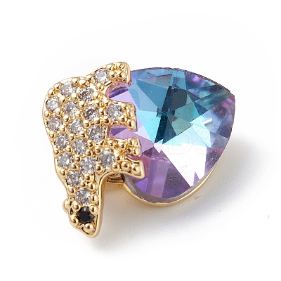 Real 18K Gold Plated Rack Plating Brass Micro Pave Clear Cubic Zirconia Pendants KK-C015-06G-03-1