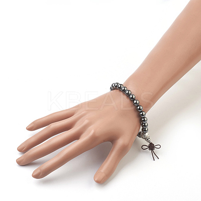 Non-Magnetic Synthetic Round Hematite Stretch Bracelets BJEW-JB03845-03-1