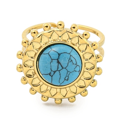 Ion Plating(IP) 304 Stainless Steel Synthetic Turquoise Cuff Rings G-Z056-08G-02-1