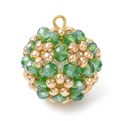 Electroplate Glass & Round Rocailles & Glass Pearl Beaded Pendants PALLOY-MZ00879-02-1