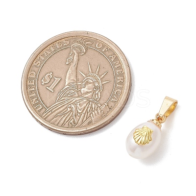 Natural Cultured Freshwater Pearl Rice Charms with Alloy Shell Slices PALLOY-JF04965-1