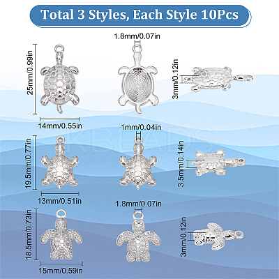 30Pcs 3 Style Stainless Steel Pendant STAS-SC0004-58-1