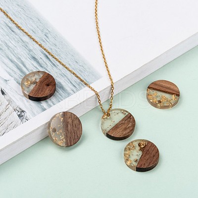Transparent Resin & Walnut Wood Pendants X-RESI-S358-02C-B02-1
