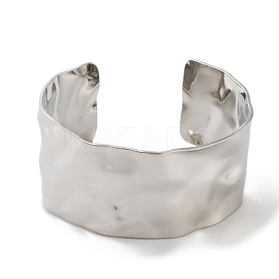 Non-Tarnish 304 Stainless Steel Textured Wide Open Cuff Bangles for Women BJEW-Z067-01P-02-1
