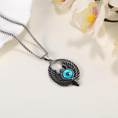 Wing with Evil Eye Pendant Necklace Lucky Spiritual Protection Necklaces Hip-hop Punk Style Charm Stainless Steel Jewelry for Men and Women JN1116A-1