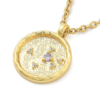 304 Stainless Steel Cubic Zirconia Constellation Flat Round Pendants STAS-S145-01B-1