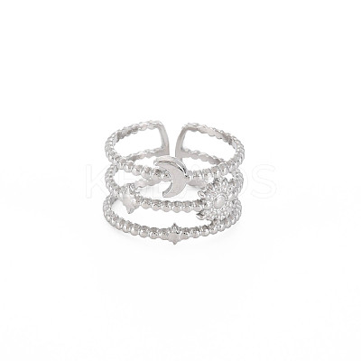 Non-Tarnish 304 Stainless Steel Sun and Moon Open Cuff Ring for Women RJEW-S405-152P-1