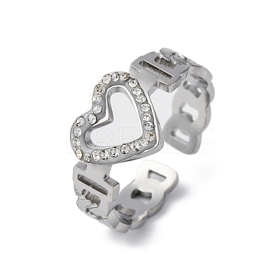 304 Stainless Steel with Rhinestone Adjustable Cuff Rings RJEW-Q020-16P-1