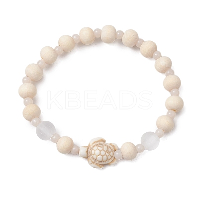 Synthetic Turquoise & Wood & Glass Beaded Stretch Bracelets for Women BJEW-JB11126-01-1