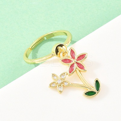 Brass Micro Pave Cubic Zirconia Pendant Finger Rings for Women LS-RJEW-A090-04G-1
