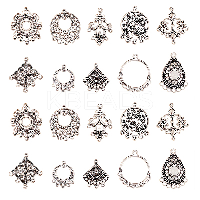 60Pcs 10 Styles Tibetan Style Alloy Cabochon Connector Settings TIBE-CJ0001-14-1