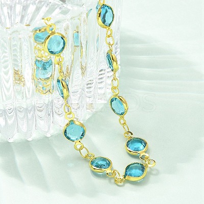 304 Stainless Steel Flat Round Acrylic Rhinestone Cup Chain Anklets for Women LS-AJEW-B031-02G-03-1