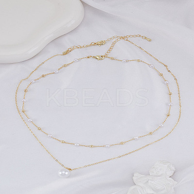 2Pcs Brass & ABS Imitation Pearl Necklaces for Women NJEW-LP0002-80-1