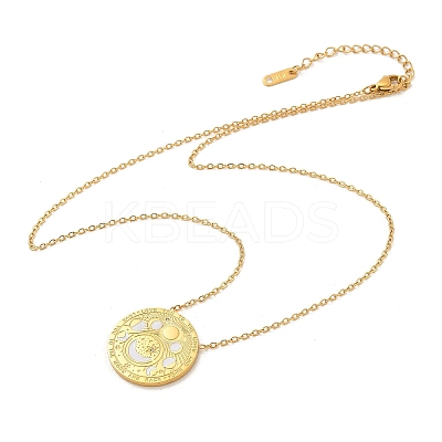 304 Stainless Steel Clear Cubic Zirconia Moon Phase Flat Round Pendant Necklaces LS-NJEW-R018-03G-1