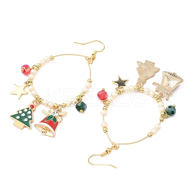 Brass Glass Christmas Tree Dangle Earrings EJEW-TA00666-1