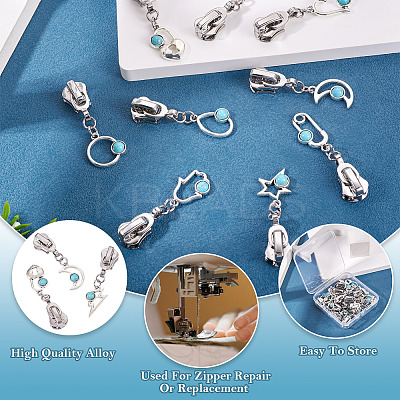 18Pcs 9 Styles Alloy Resin Replacement Zipper Sliders HJEW-TAC0099-1