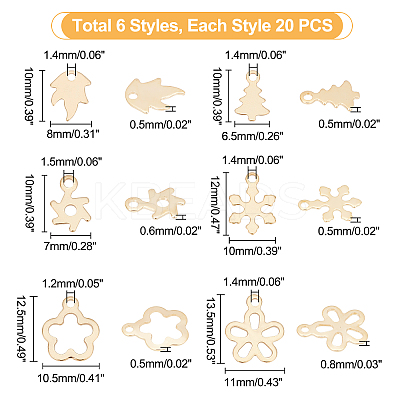 120Pcs 6 Style Christmas 201 Stainless Steel Charms STAS-UN0028-08-1