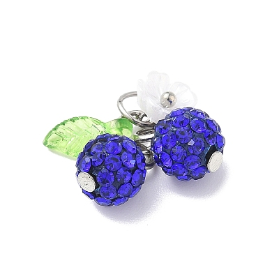 Handmade Polymer Clay Rhinestone Cherry Pendants PALLOY-JF03868-01-1