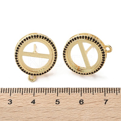 Brass Micro Pave Black Cubic Zirconia Stud Earrings Findings KK-R215-09G-01-1