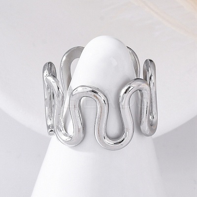 Wave 304 Stainless Steel Finger Rings for Women RJEW-F174-06P-1