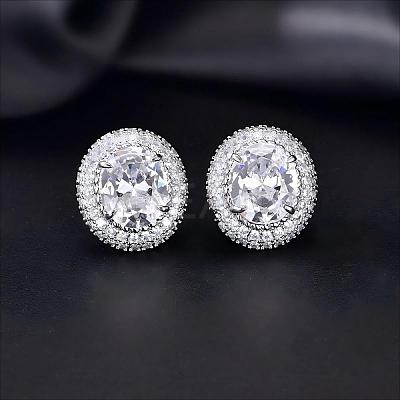 Brass Micro Pave Cubic Zirconia Stud Earrings for Women FF7693-5-1