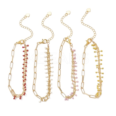 Brass Enamel Beaded Link Chains & Paperclip Chains Bracelets for Women BJEW-JB13568-1