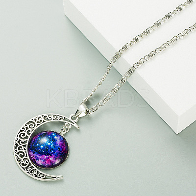 Alloy and Glass Crescent Moon Planet Pendant Necklaces FS-WG0F6DF-02-1