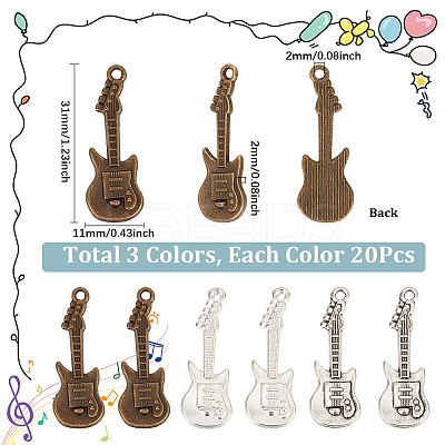 60Pcs 3 Colors Tibetan Style Alloy Pendants TIBEP-SC0002-93-1