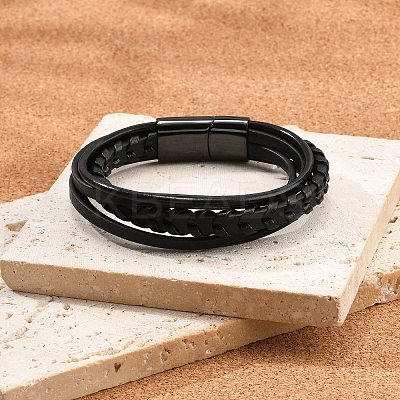 Ion Plating(IP) Braided Microfiber Leather Multi-strand Bracelets for Men BJEW-Z081-17EB-1