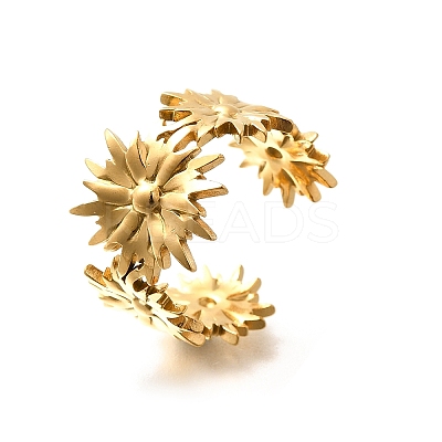 Flower 201 Stainless Steel Open Cuff Ring for Women LS-RJEW-A053-02C-G-1