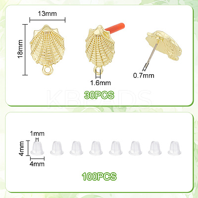 30Pcs Rack Plating Golden Alloy Stud Earring Findings EJEW-UN0002-37-1