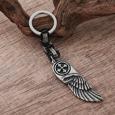 Vintage 304 Stainless Steel Angel Wing with Maltese Cross Keychains UQ7516-1