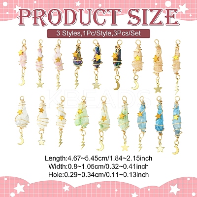 3Pcs 3 Styles Electroplated Natural Quartz Crystal Big Pendants PALLOY-YW00079-01-1