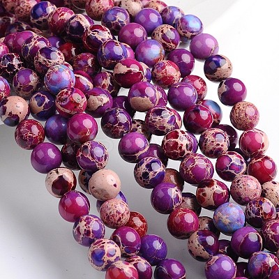 Dyed Natural Imperial Jasper Round Bead Strands G-M274-03-8mm-1