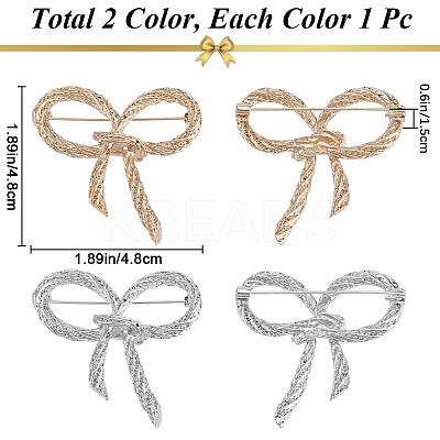 2Pcs 2 Colors Bowknot Alloy Brooches JEWB-GF0001-40-1
