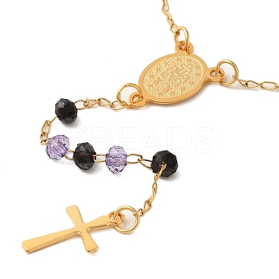 201 Stainless Steel & Glass Rosary Bead Necklaces for Women NJEW-B112-01G-02-1