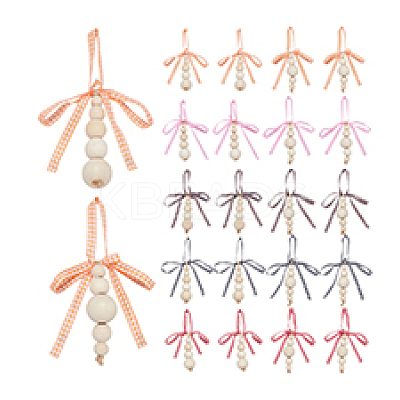 30Pcs 10 Styles Wooden Beaded Pendant Decorations HJEW-AB00736-1