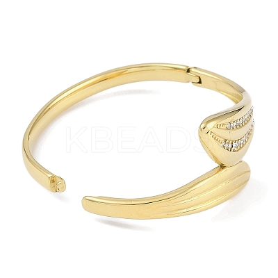 304 Stainless Steel Rhinestone Leaf Hinged Bangles for Women BJEW-C071-13G-01-1