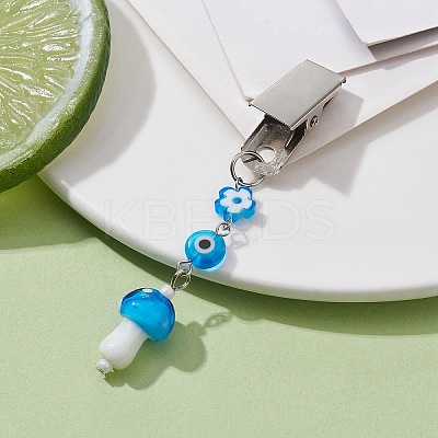 Iron ID Card Clips with Handmade Lampwork Mushroom & Evil Eye JEWB-BR00126-02-1