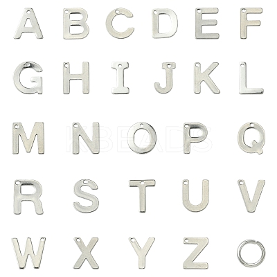 104Pcs 26 Styles Letter A~Z 304 Stainless Steel Alphabet Letter Charms STAS-FS0001-67-1