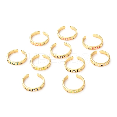 Moon & Sun Golden Enamel Cuff Rings for Women KK-G404-05-1