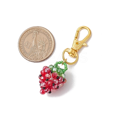 Glass Seed Beaded Strawberry Pendant Decoration HJEW-MZ00160-04-1