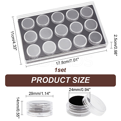15 Slots Mini Round Plastic Jewelry Screw Top Bead Jars Sets with Velvet Inside AJEW-WH0472-42C-1