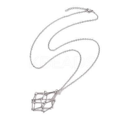 3 Pcs 201 Stainless Steel Crystal Stone Cage Pendant Necklaces NJEW-JN04749-1
